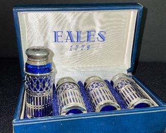 Eales silver plate with cobalt glass salt & pepper shakers