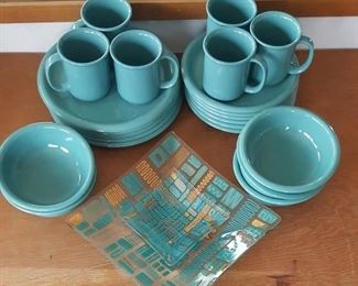 Mid Century Glass Dishes and Turquoise Pottery 