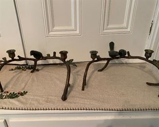 Pair branch and bird candleholders