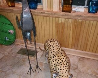 Metal Stork & Leopard Figure