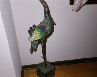 STUNNING Bronze W/ Enamel Overlay Bird Statue