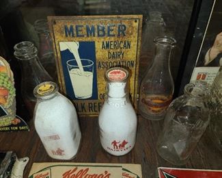 Antique Milk Bottles & Tin Sign