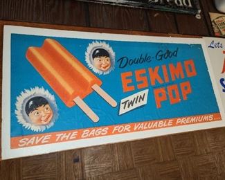 Vintage Eskimo Pop Cardboard Sign