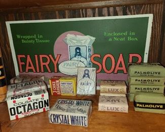 Vintage Fairy Soap Cardboard Sign W/ Vintage Soap Packages