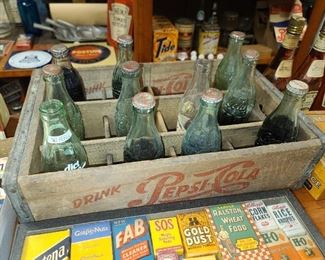 Vintage Pepsi-Cola Wooden Crate W/ Bottles
