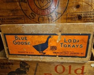Antique Blue Goose Wooden Crate