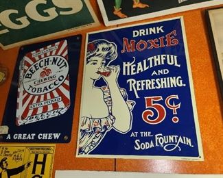 Beech-Nut Tobacco Porcelain Sign & Moxie Tin Sign