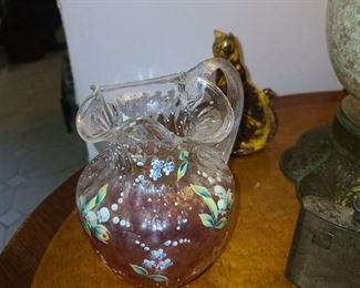 Handpainted Fenton Glass Pitcher
