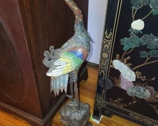 Enamel Over Bronze Bird Statue