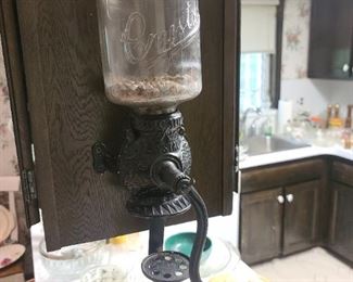 Antique Coffee Grinder W/ Glass Top
