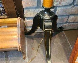 Floor Lamp W/ Antique Glass Multi-Colored Shade