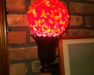 Floor Lamp W/ Antique Glass Multi-Colored Shade