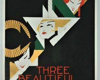 "THREE BEAUTIFUL TYPES" Architectural Foundation edition, 1969, color poster, 40" x 30", framed by Alfonso Iannelli (American/Italian, 1888-1965) - FRANK LLYOD WRIGHT CONNECTION - VERY GOOD CONDITION - BUY IT NOW $900
