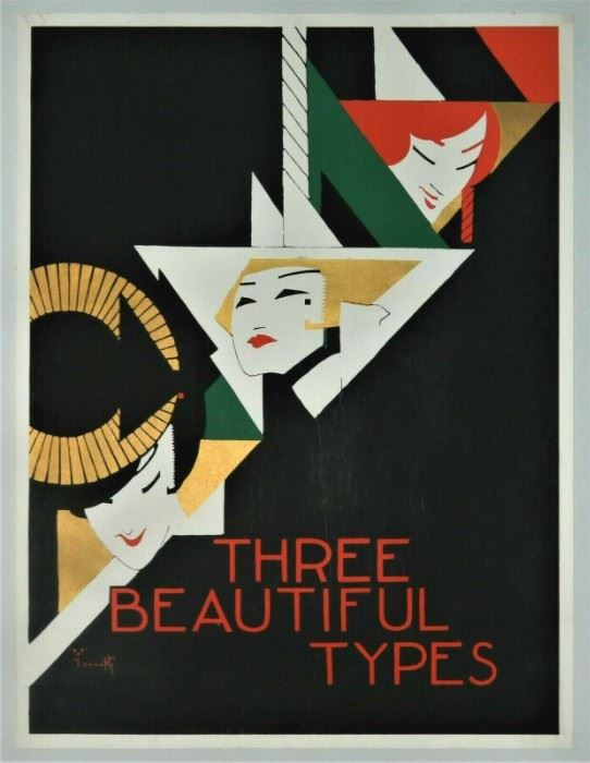 "THREE BEAUTIFUL TYPES" Architectural Foundation edition, 1969, color poster, 40" x 30", framed by Alfonso Iannelli (American/Italian, 1888-1965) - FRANK LLYOD WRIGHT CONNECTION - VERY GOOD CONDITION - BUY IT NOW $900