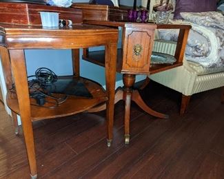 Only $20 each! Two Duncan Fife end tables with leather top one with lion hardware