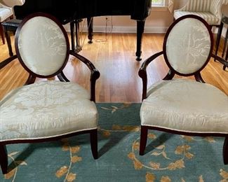 Pair of Barbara Barry Oval Back Arm Chairs