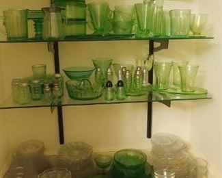 Multiple sets of Gorgeous Green glass S&P- Nesting bowls-Sugars-Refrigerator Glass-Goblets & Plates