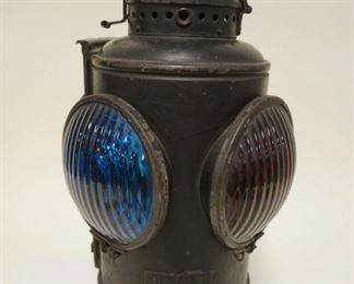 1010 DELAWARE & HUDSON ADLAKE RAILROAD SWITCH LAMP W/BLUE & RED LENSES, D&H RR, APPROXIMATELY 17 1/4 IN HIGH