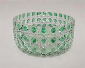 1012 GREEN CUT TO CLEAR CUT GLASS BOWL, APPROXIMATELY 7 1/2 IN X 3 3/4 IN HIGH