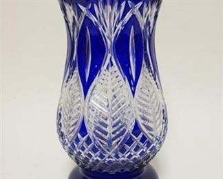 1015 COLBALT CUT TO CLEAR LARGE VASE, APPROXIMATELY 12 IN HIGH