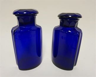 1016 COLBALT APOTHOCARY JARS, UNUSUAL SHAPE W/GROUND & POLISHED BOTTOMS