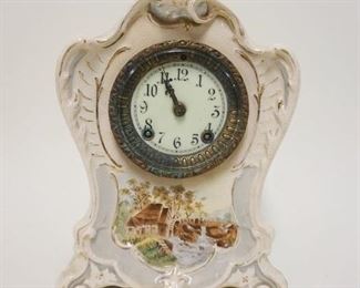 1017 ANSONIA ROYAL BONN CHINA CLOCK W/MILL ON A STREAM SCENE, APPROXIMATELY 8 IN X 5 IN X 11 IN HIGH