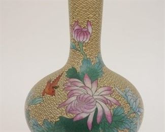 1033 CLOISONNE BULBOUS VASE, BIRD & FLOWER, APPROXIMATELY 9 1/4 IN HIGH