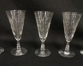 1038 LIBBY NASH LUCERRE 1933 WINE GLASSES, ART DECO SKYSCAPER STEM PATTERN, LOT OF 5, APPROXIMATELY 5 1/2 IN HIGH