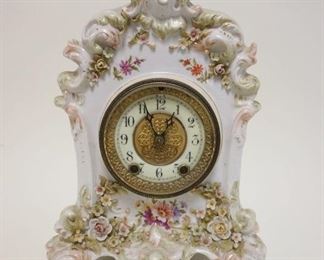 1050 WATERBURY ROYAL BONN CHINA CLOCK W/APPLIED FLOWER DECORATION, APPROXIMATELY 8 IN X 5 1/4 IN X 11 IN HIGH