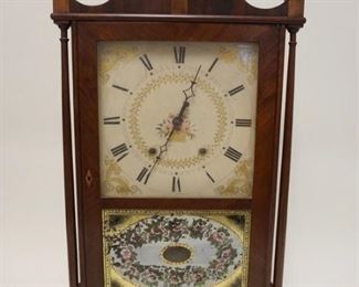1053 ELI TERRY & SONS PILLAR & SCROLL SHELF CLOCK, PAINT LOSS ON LOWER DOOR, APPROXIMATELY 4 1/2 IN X 17 1/2 IN X 31 IN HIGH