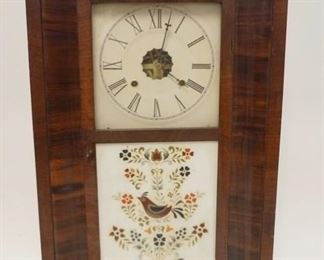 1059 ANSONIA WEIGHT DRIVEN OGEE SHELF CLOCK, SOME VENEER LOSS TO CASE, REVERSE PAINTED LOWER GLASS DOOR, APPROXIMATELY 4 1/2 IN X 15 IN X 23 3/4 IN HIGH