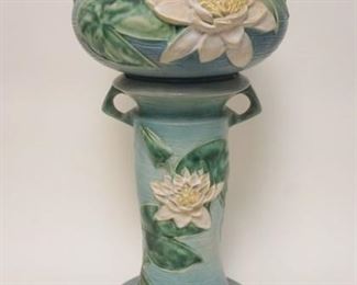 1060 ROSEVILLE BLUE WATER LILY JARDINIERE & PEDISTAL, 663-8, APPROXIMATELY 21 1/4 IN HIGH