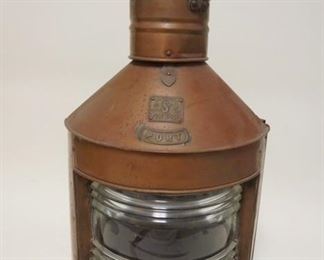 1068 LARGE COPPER SHIPS PORT LANTERN, MARVEL SEAHORSE GB, APPROXIMATELY 15 IN X 26 IN HIGH