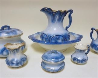 1072 IRONSTONE BLUE & WHITE VICTORIAN CHAMBER SET, 7 PIECE