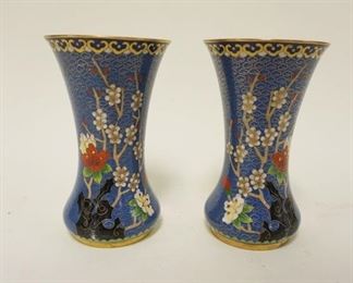 1073 PAIR OF CLOISONNE FLAIRED VASES W/FLOWERING TREE DESIGN, APPROXIMATELY 6 1/4 IN HIGH