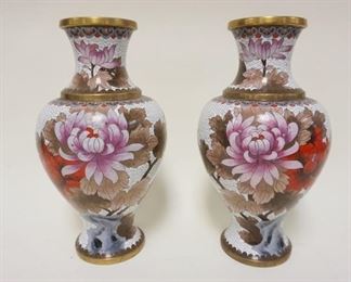 1074 PAIR OF CLOISONNE VASES W/FLOWERING TREES & BLUE BIRDS, APPROXIMATELY 12 3/4 IN HIGH