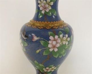 1080 CLOISONNE VASE DECORATED W/FLOWERING TREE & BIRDS, APPROXIMATELY 10 1/2 IN HIGH