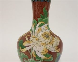 1088 CLOISONNE VASE W/FLOWERING VINE DECORATION & BUTTERFLY, APPROXIMATELY 9 1/2 IN HIGH
