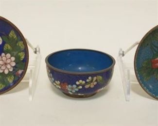 1089 CLOISONNE 3 PIECE LOT INCLUDING 2-3 3/4 IN PLATES & 3 1/4 IN BOWL