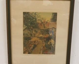 1102 WALLACE NUTTING HAND SIGNED PRINT TITLED *LARSPUR* APPROXIMATELY 14 1/4 IN X 16 1/4 IN OVERALL