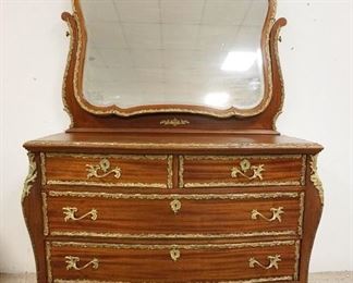 1121 ORNATE 4 DRAWER MAHOGANY CHEST W/BRONZE MOUNTS & TRIM ALL OVER, BEVEL GLASS MIRROR, APPROXIMATELY 52 IN X 23 IN X 76 IN HIGH