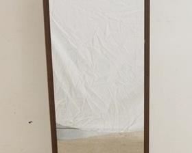 1142 METAL DRESSING MIRROR W/SCROLLED WROUGHT IRON BASE & TOP, APPROXIMATELY 77 1/2 IN HIGH