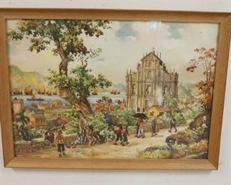 1148 FRAMED & SIGNED WATERCOLOR KAM CHEONG LING (1911-1991) OF A STREET SCENE W/CATHEDRAL, APPROXIMATELY 22 1/2 IN X 31 1/2 IN