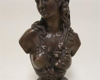 1157 CONTEMPORARY BRONZE BUST OF VICTORIAN WOMAN ON MARBLE BASE, APPROXIMATELY 19 IN HIGH