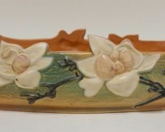 1158 ROSEVILLE MAGNOLIA BROWN CONSOLE BOWL, 452-14, APPROXIMATELY 14 IN X 8 IN X 4 IN HIGH