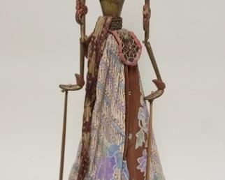 1159 BALI CARVED WOOD PUPPET ON MARBLE STAND, APPROXIMATELY 26 IN HIGH