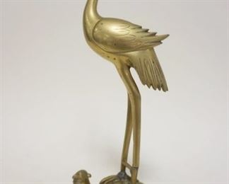 1161 ASIAN BRASS CRANE ON TURTLE, APPROXIMATELY 11 IN HIGH