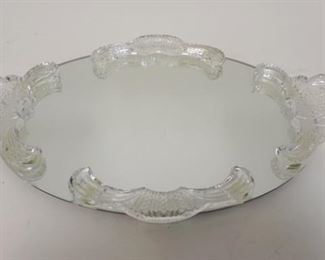 1162 SHANNON CRYSTAL LADY'S MIRROR DRESSER TRAY W/PRESSED GLASS HANDLES, APPROXIMATELY 18 IN X 10 1/2 IN