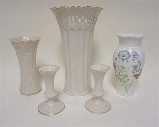 1165 5 PIECE GROUP OF LENOX VASES & CANDLESTICKS, LARGEST IS APPROXIMATELY 12 1/2 IN HIGH