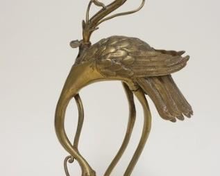 1168 ASIAN BRASS STORK ON TURTLE, APPROXIMATELY 14 1/2 IN HIGH